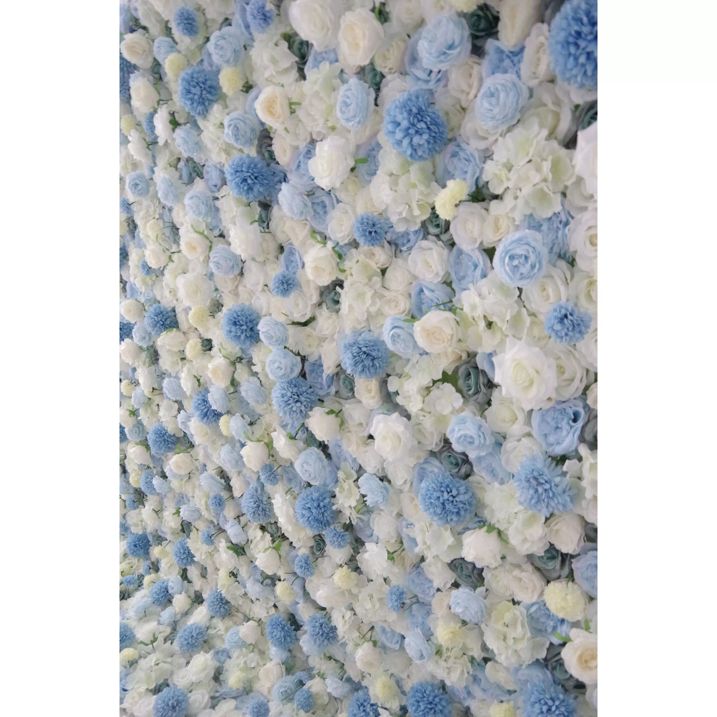 Roll Up Fabric Artificial Mixed Baby Blue and White Floral Wall Wedding Backdrop, Floral Party Decor, Event Photography-VF-083