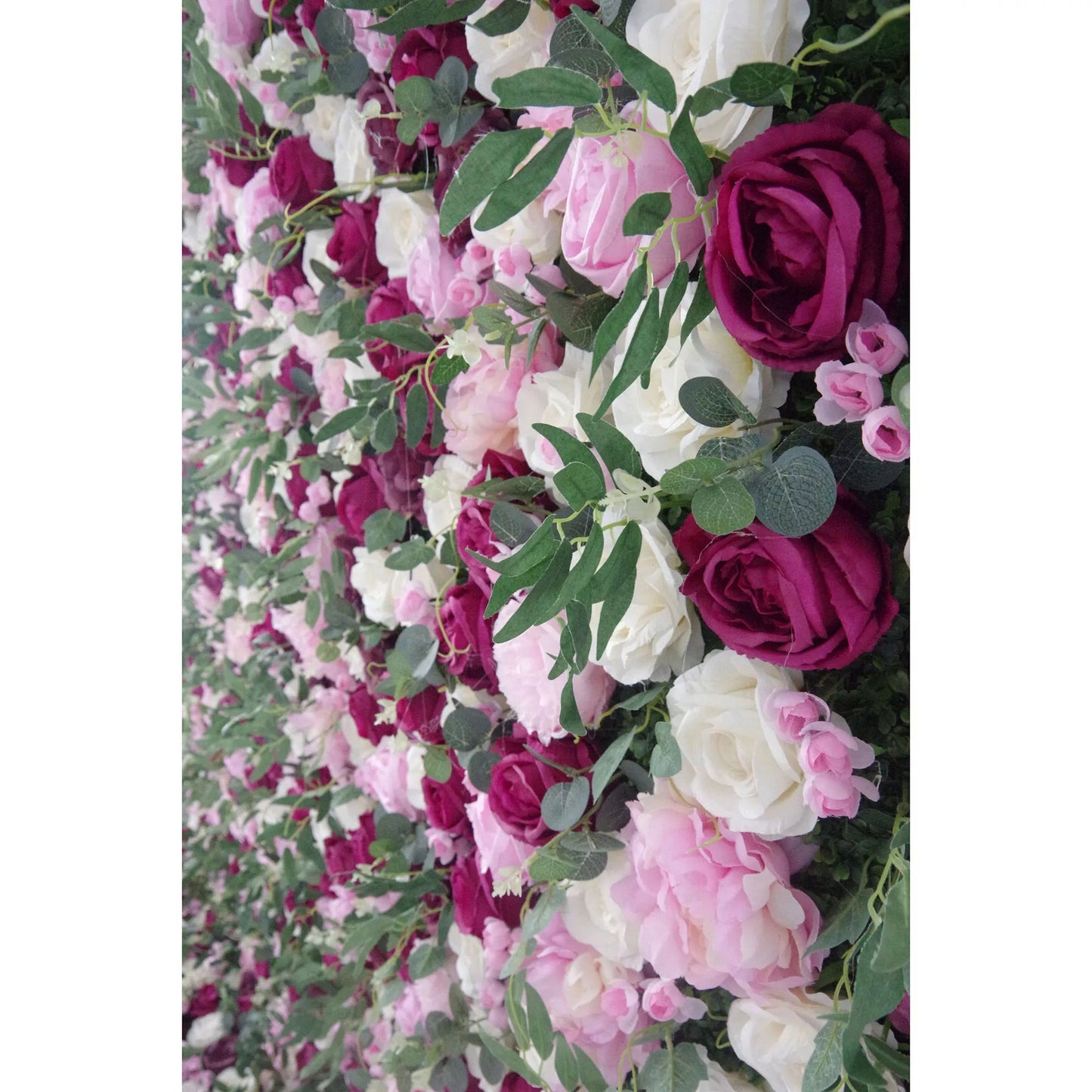 Roll Up Fabric Artificial Mixed Pinky and Purple and White Floral Wall Wedding Backdrop, Floral Party Decor, Event Photography-VF-091