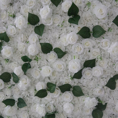 Roll Up Fabric Artificial White and Green Leaves Wall Wedding Backdrop, Floral Party Decor, Event Photography-VF-088