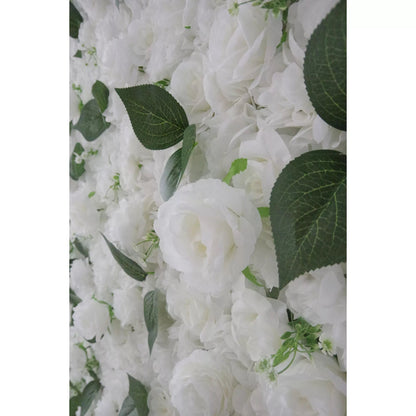 Roll Up Fabric Artificial White and Green Leaves Wall Wedding Backdrop, Floral Party Decor, Event Photography-VF-088