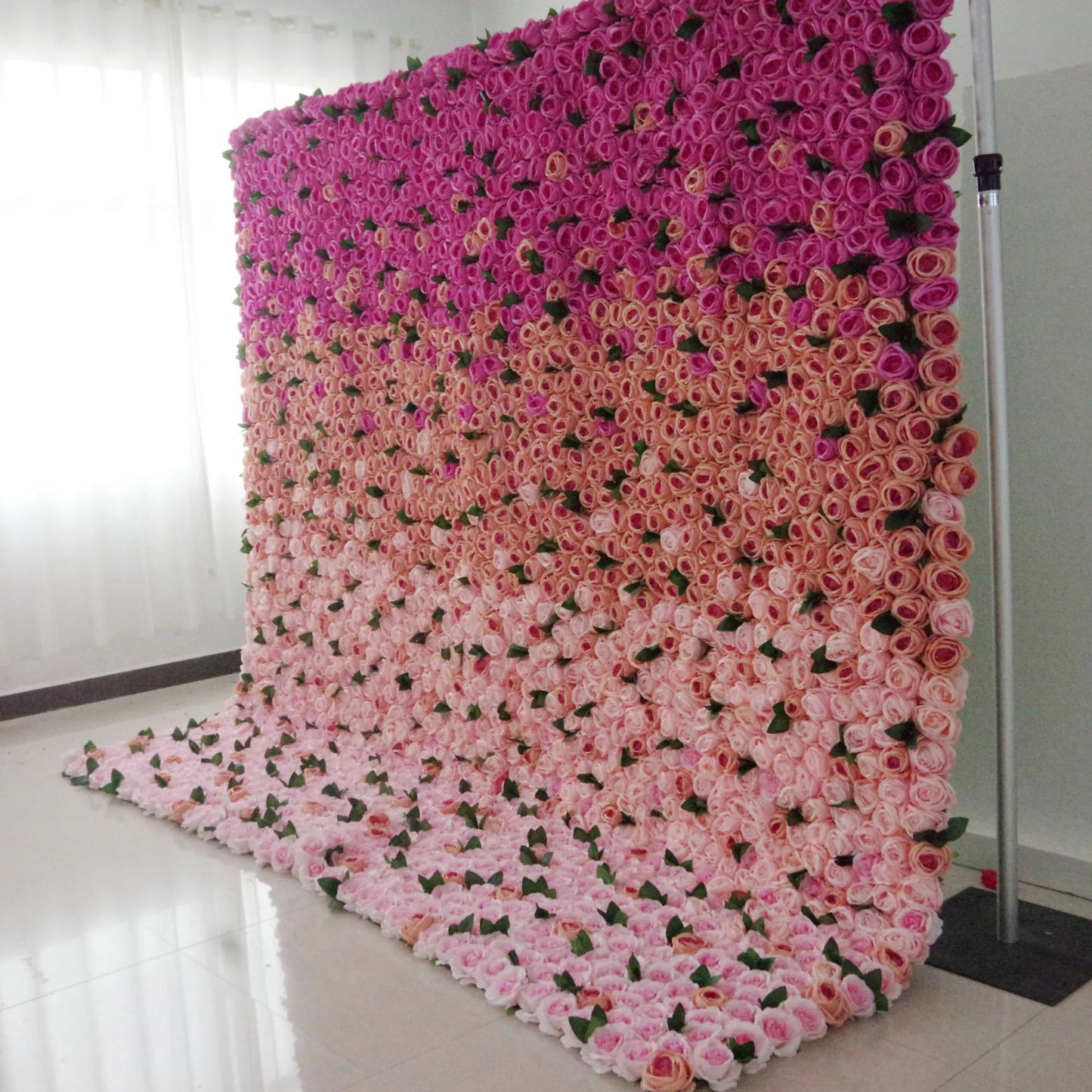 Roll Up Fabric Artificial Ramp Purple to Pink Wall Wedding Backdrop, Floral Party Decor, Event Photography-VF-087