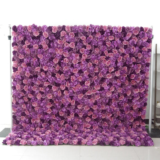 Roll Up Fabric Artificial Mix Purple Flower Wall Wedding Backdrop, Floral Party Decor, Event Photography-VF-039