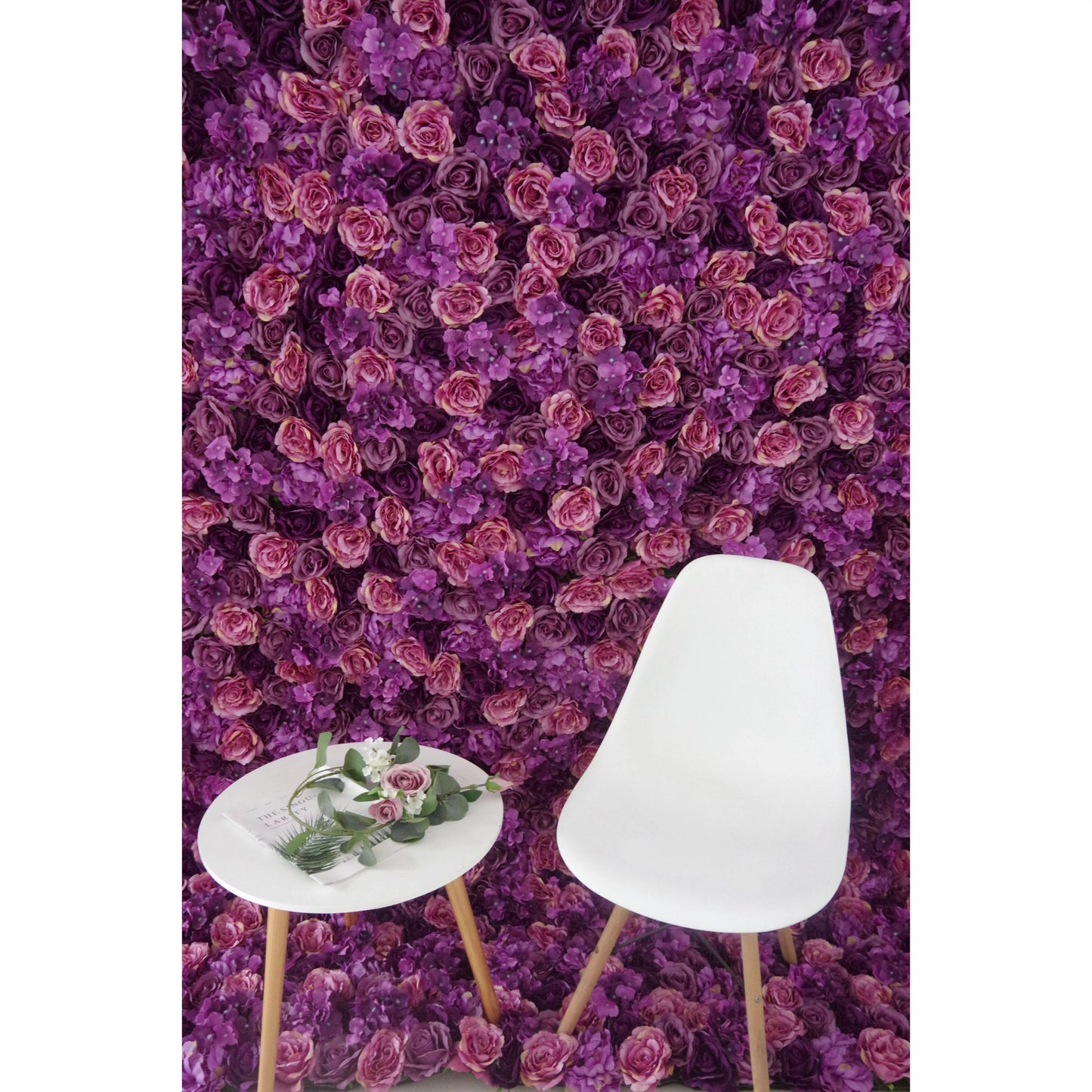 Roll Up Fabric Artificial Mix Purple Flower Wall Wedding Backdrop, Floral Party Decor, Event Photography-VF-039