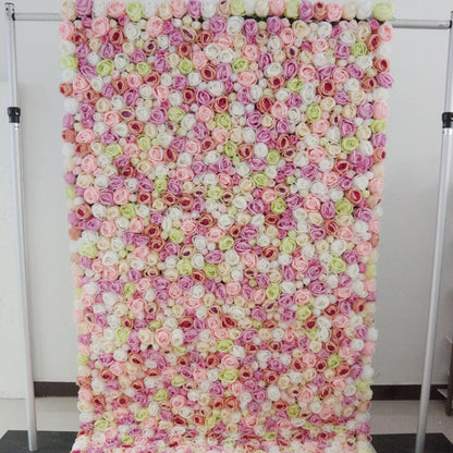 Roll Up Fabric Artificial Flower Wall Wedding Backdrop, Floral Party Decor, Event Photography-VF-103