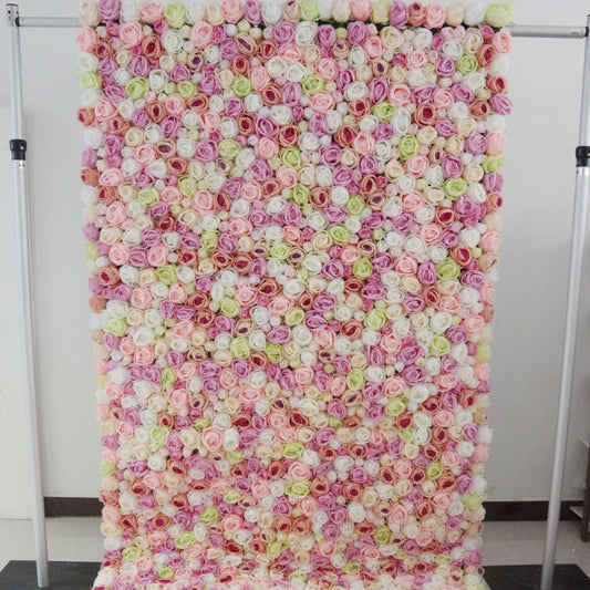 Roll Up Fabric Artificial Flower Wall Wedding Backdrop, Floral Party Decor, Event Photography-VF-103