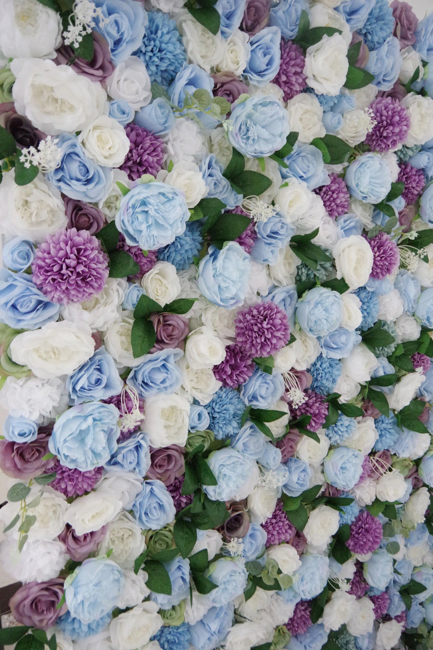 Roll Up Fabric Artificial Mix Purple White and Blue Flower Wall Wedding Backdrop, Floral Party Decor, Event Photography-VF-036