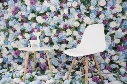 Roll Up Fabric Artificial Mix Purple White and Blue Flower Wall Wedding Backdrop, Floral Party Decor, Event Photography-VF-036