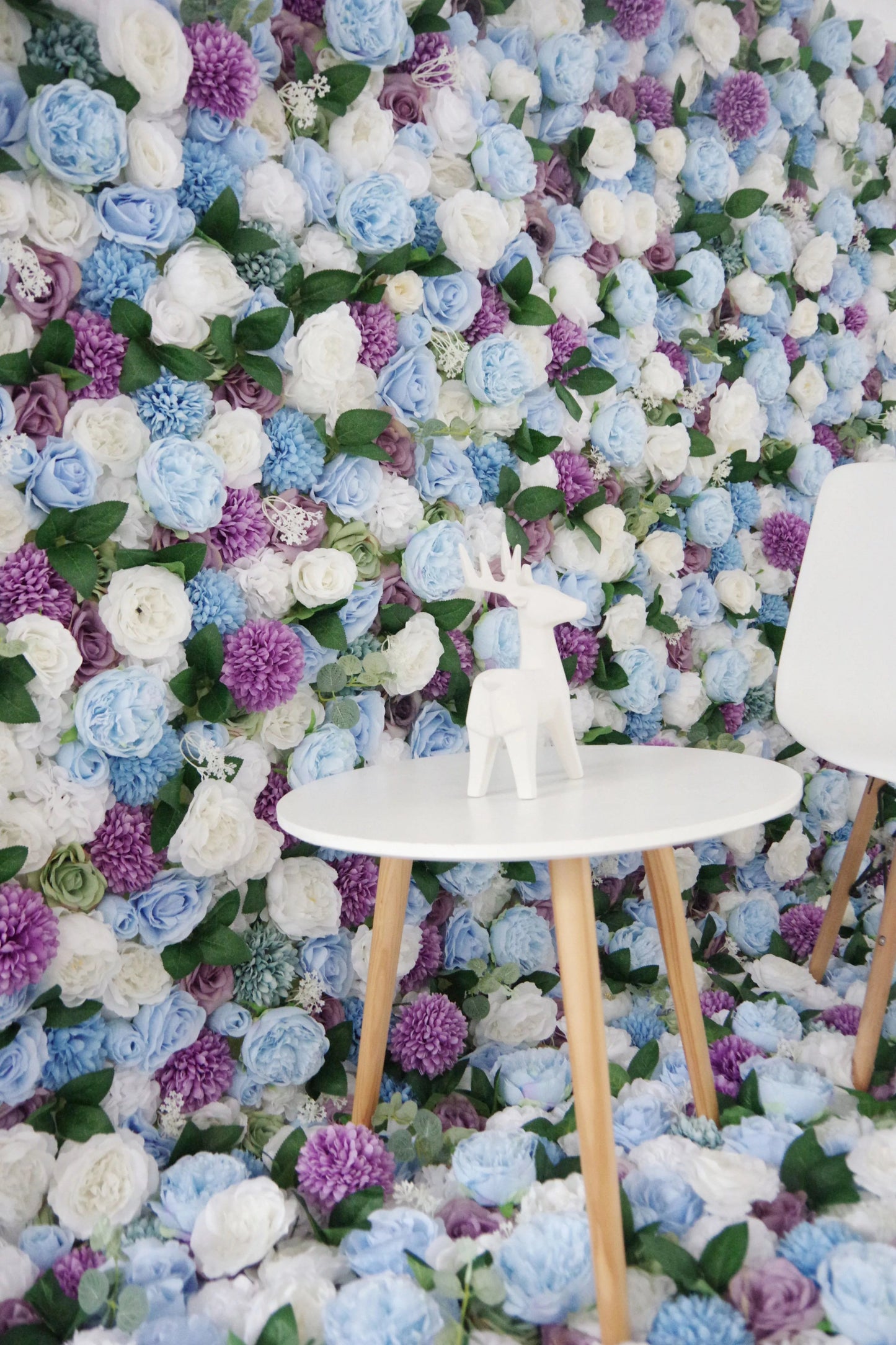 Roll Up Fabric Artificial Mix Purple White and Blue Flower Wall Wedding Backdrop, Floral Party Decor, Event Photography-VF-036