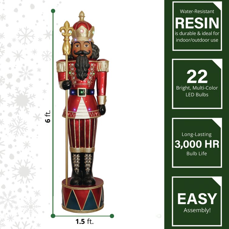 6' Jeweled African American Nutcracker Greeter with Staff and 22 LED Lights