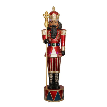 6' Jeweled African American Nutcracker Greeter with Staff and 22 LED Lights