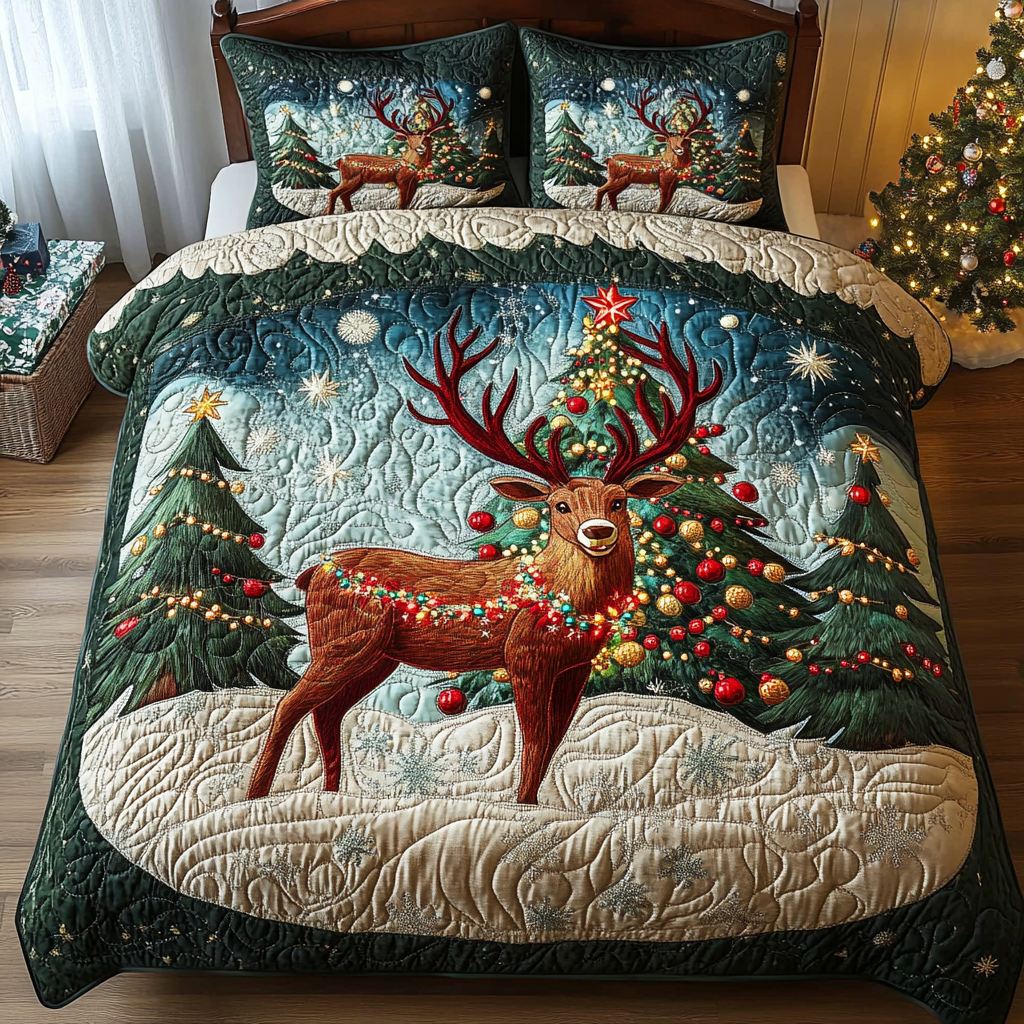 Jolly Antlers 3-Piece Quilted Bedding Set NCU0DK2486