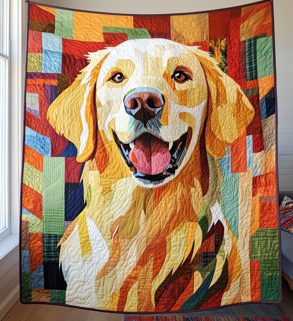 Joyful Golden Retriever Quilted Blanket NCU0DV499