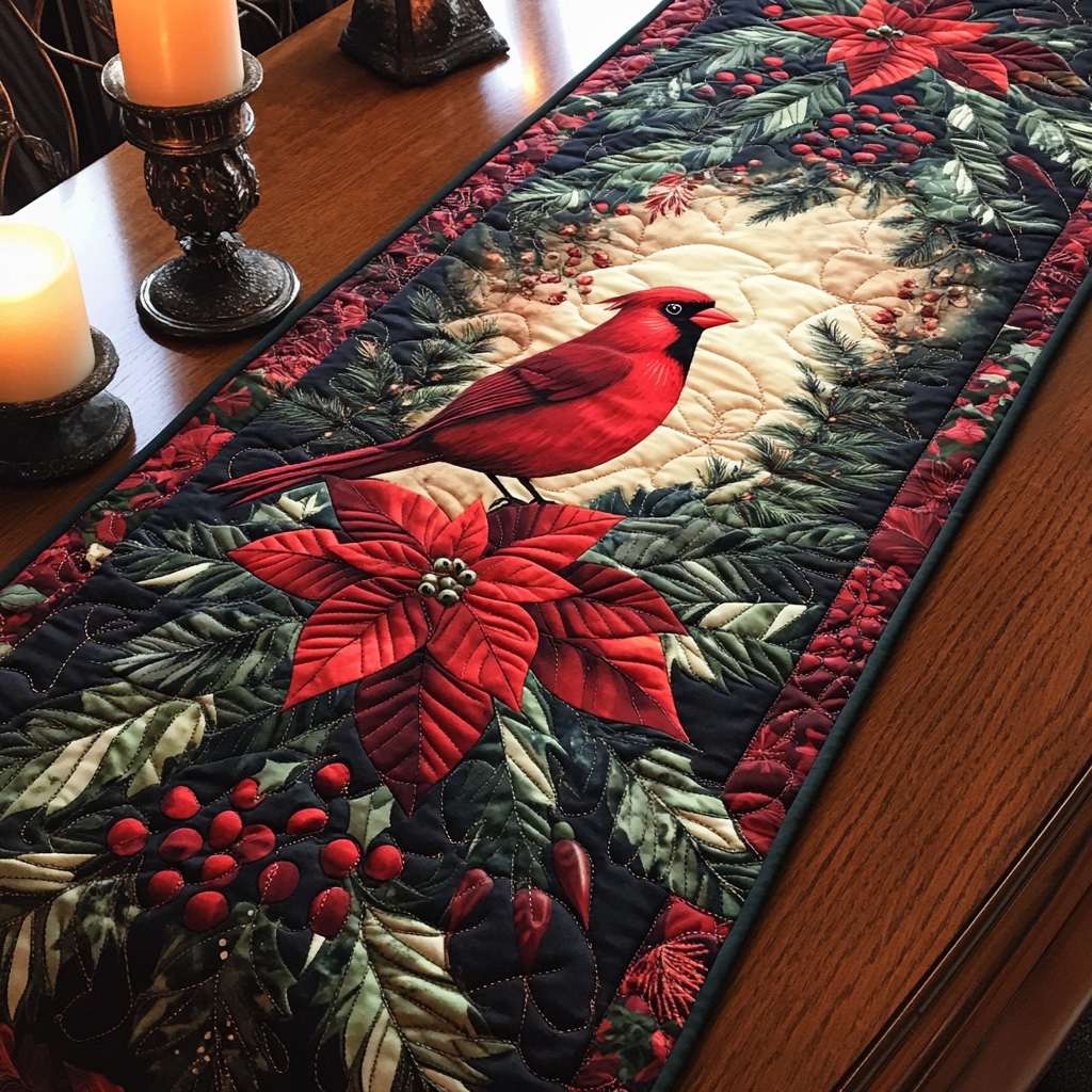 Joyful Redbird Quilted Table Runner NCU0VH093