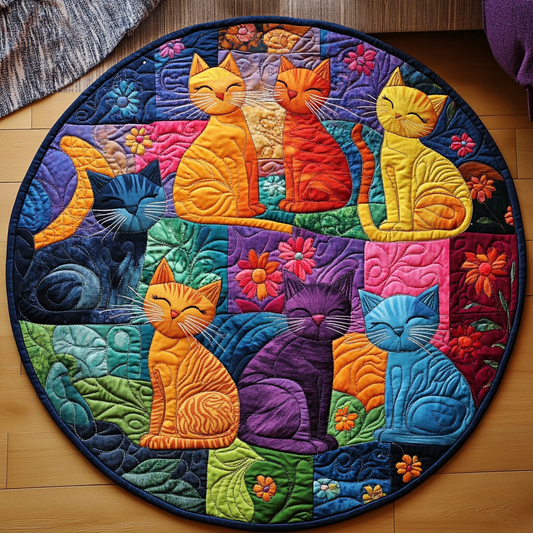 Kitty Kaleidoscope Quilted Round Mat NCU0DV1072