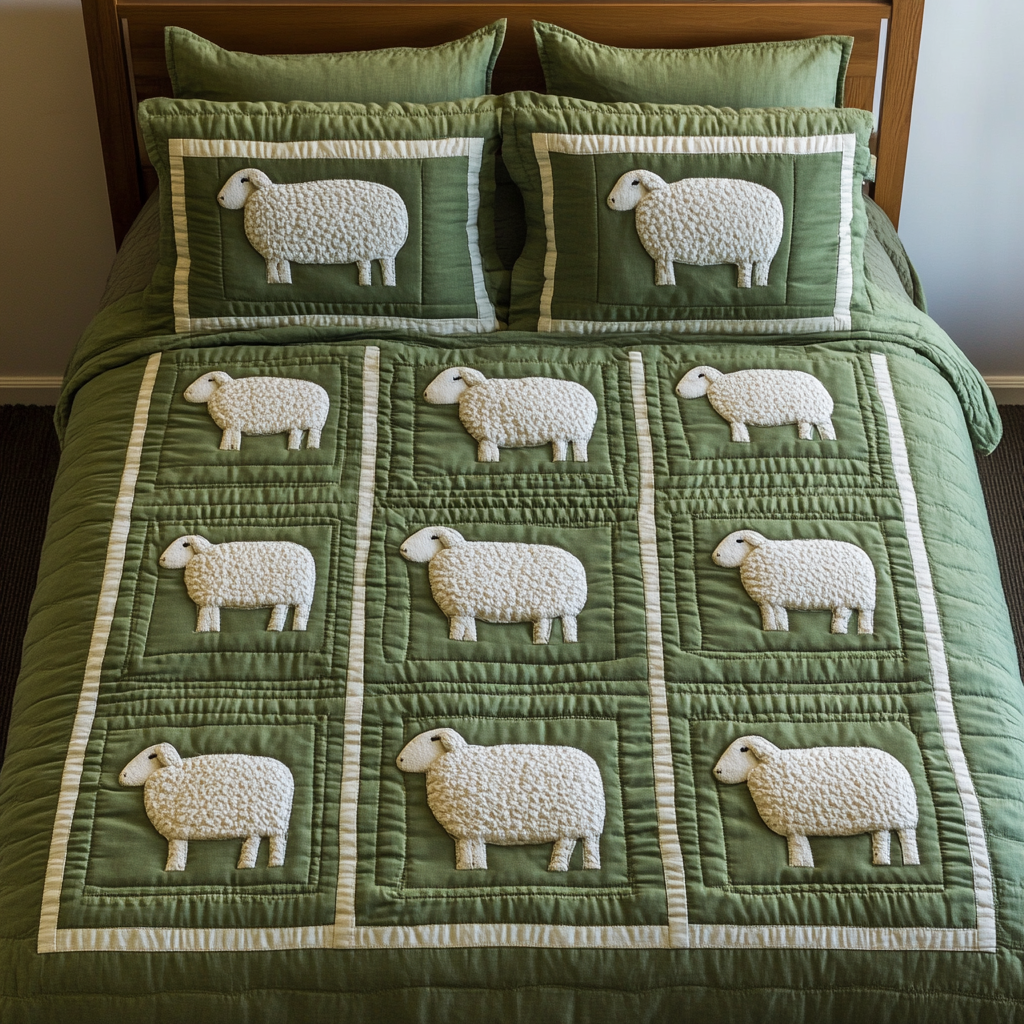 Lamb Meadow 3-Piece Quilted Bedding Set NCU0DK2312