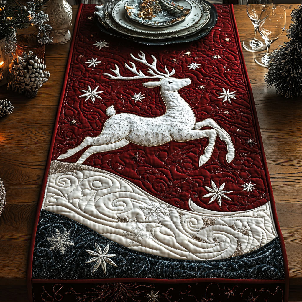 Leaping Reindeer Quilted Table Runner NCU0TL1565