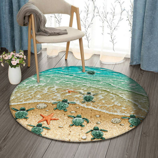 Little Turtle And Sea DD1010104RR Round Area Rug