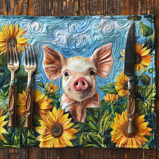 Lovely Pig Sunflowers Quilted Placemat NCU0TL042