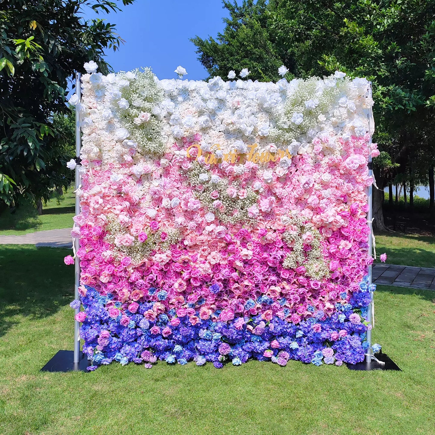 Roll Up Fabric Artificial Flower Wall Wedding Backdrop, Floral Party Decor, Event Photography-VF-340