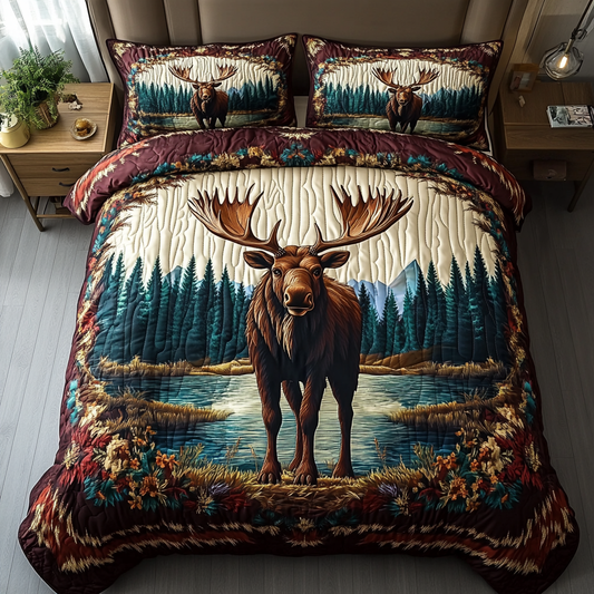 Majestic Moose 3-Piece Quilted Bedding Set NCU0DK3365