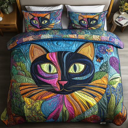 Meow Magic 3-Piece Quilted Bedding Set NCU0DK2364