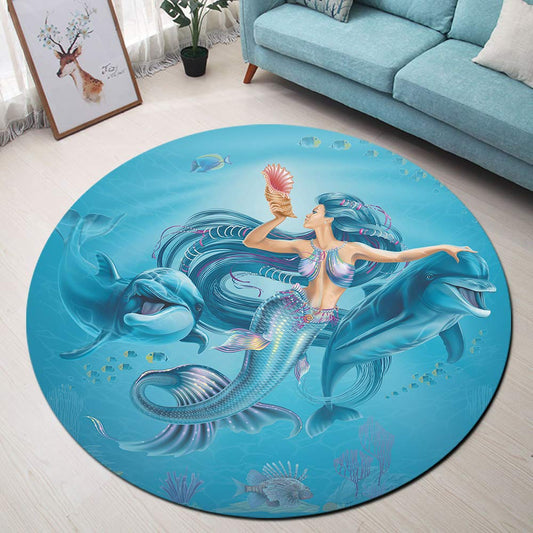 Mermaid And Dolphin CLG1110130C Round Area Rug