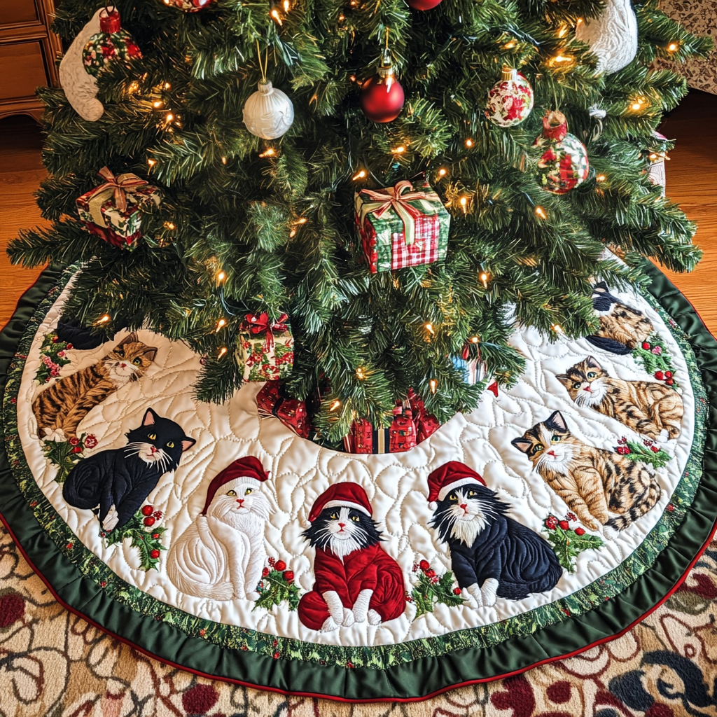 Merry Meowlidays Christmas Quilted Tree Skirt NCU0DK2095