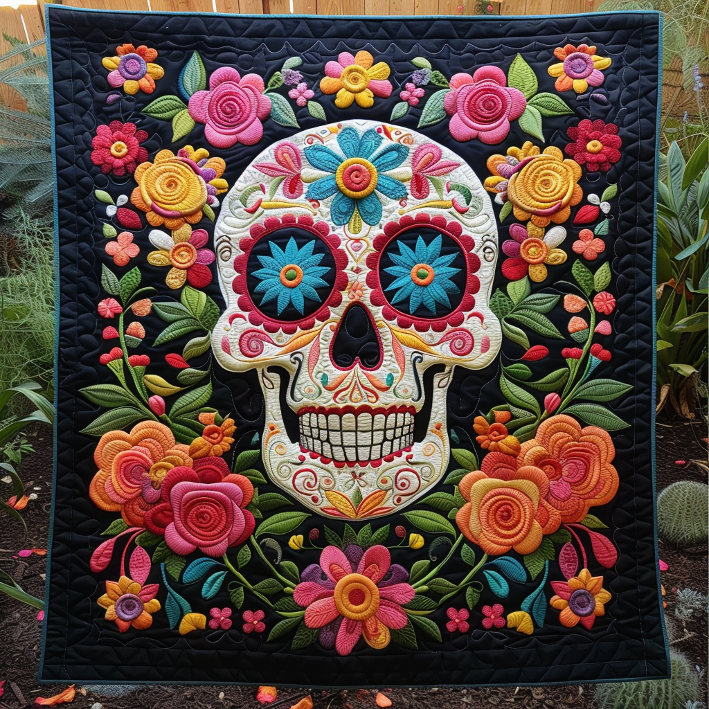 Mexican Calavera Quilted Blanket NCU0TH507