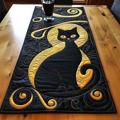 Midnight Cat Magic Quilted Table Runner NCU0TH423