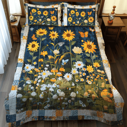 Juego de cama acolchado de 3 piezas con girasoles de medianoche NCU0TH1002