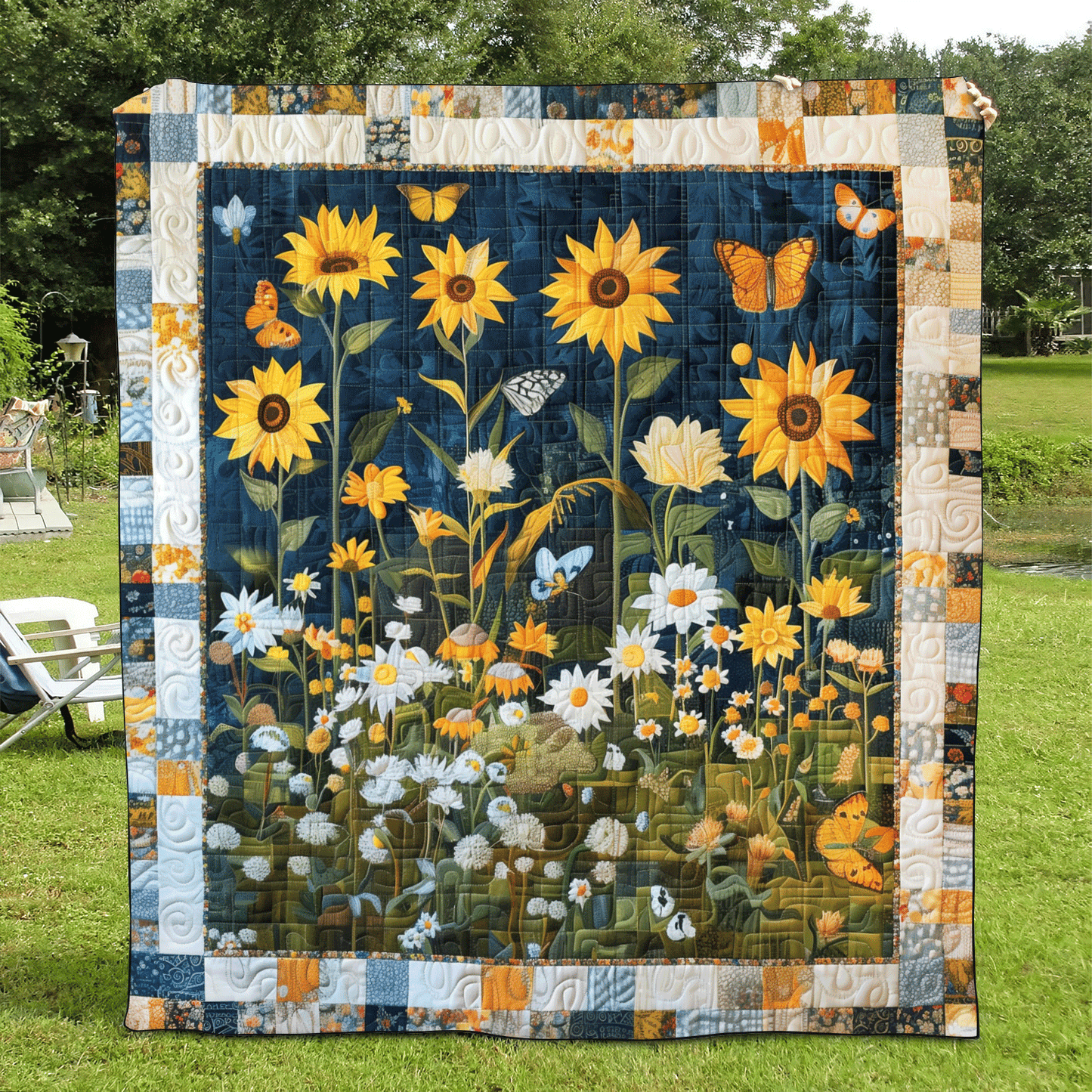 Midnight Sunflowers Quilted Blanket NCU0TH1010