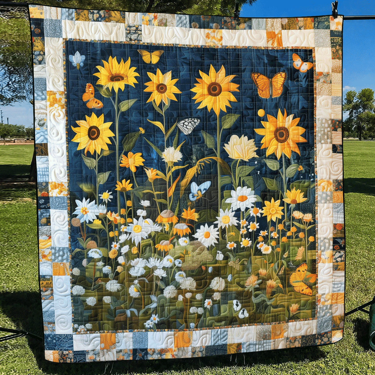 Midnight Sunflowers Quilted Blanket NCU0TH1010