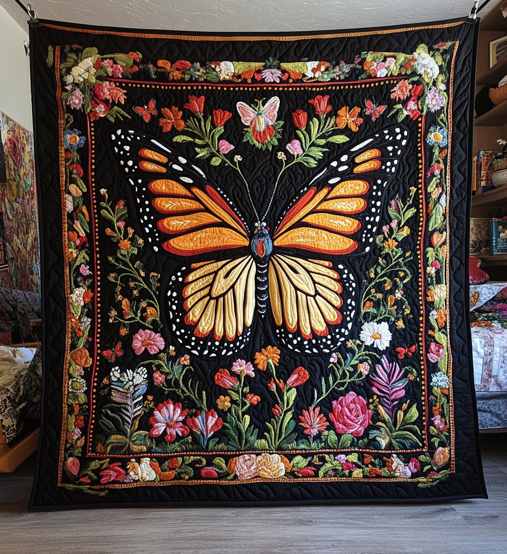 Midnight Monarch Art Quilt Hanging NCU0DV800