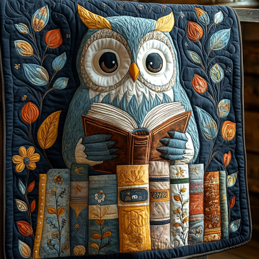 Midnight Owl Reading Quilted Blanket NCU0DV1174