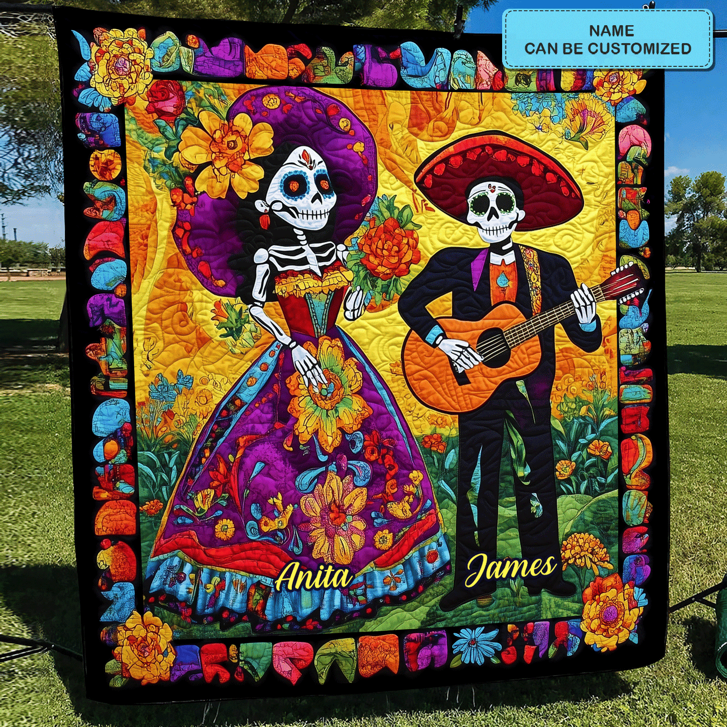 Dia De Los Muertos Personalized Quilted Blanket