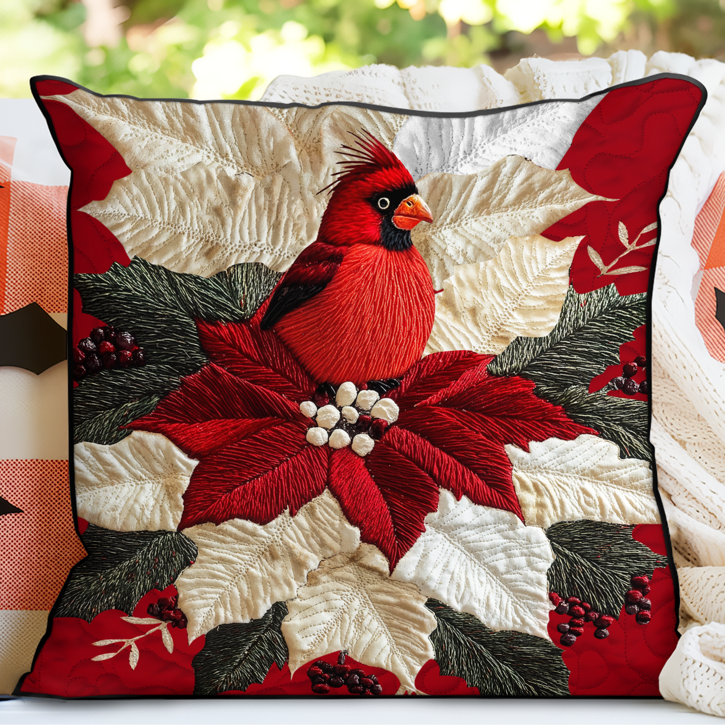 Poinsettia Cardinal Quilted Pillow Case NCU0VH975