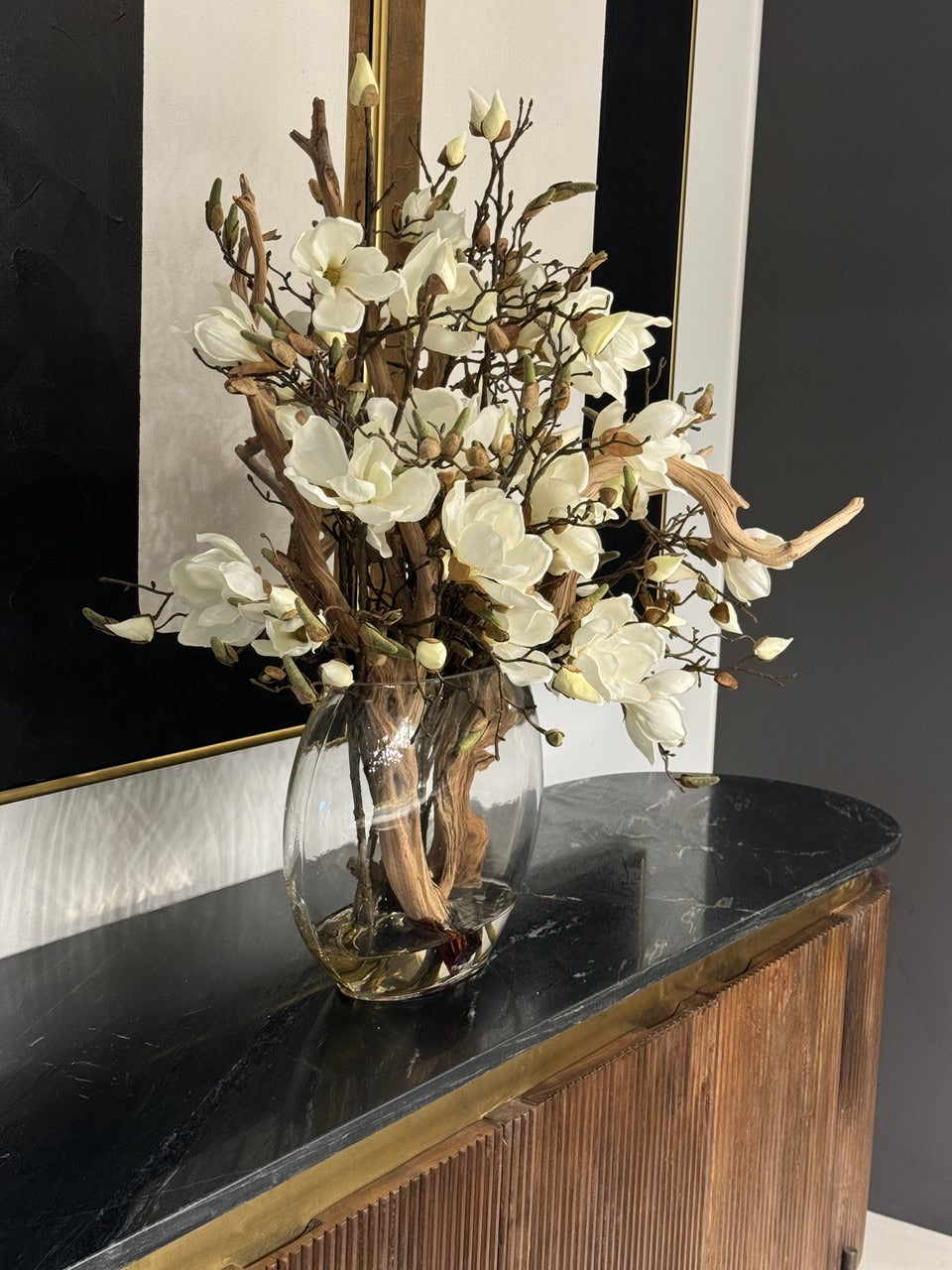 16″ Moon Vase With Magnolias