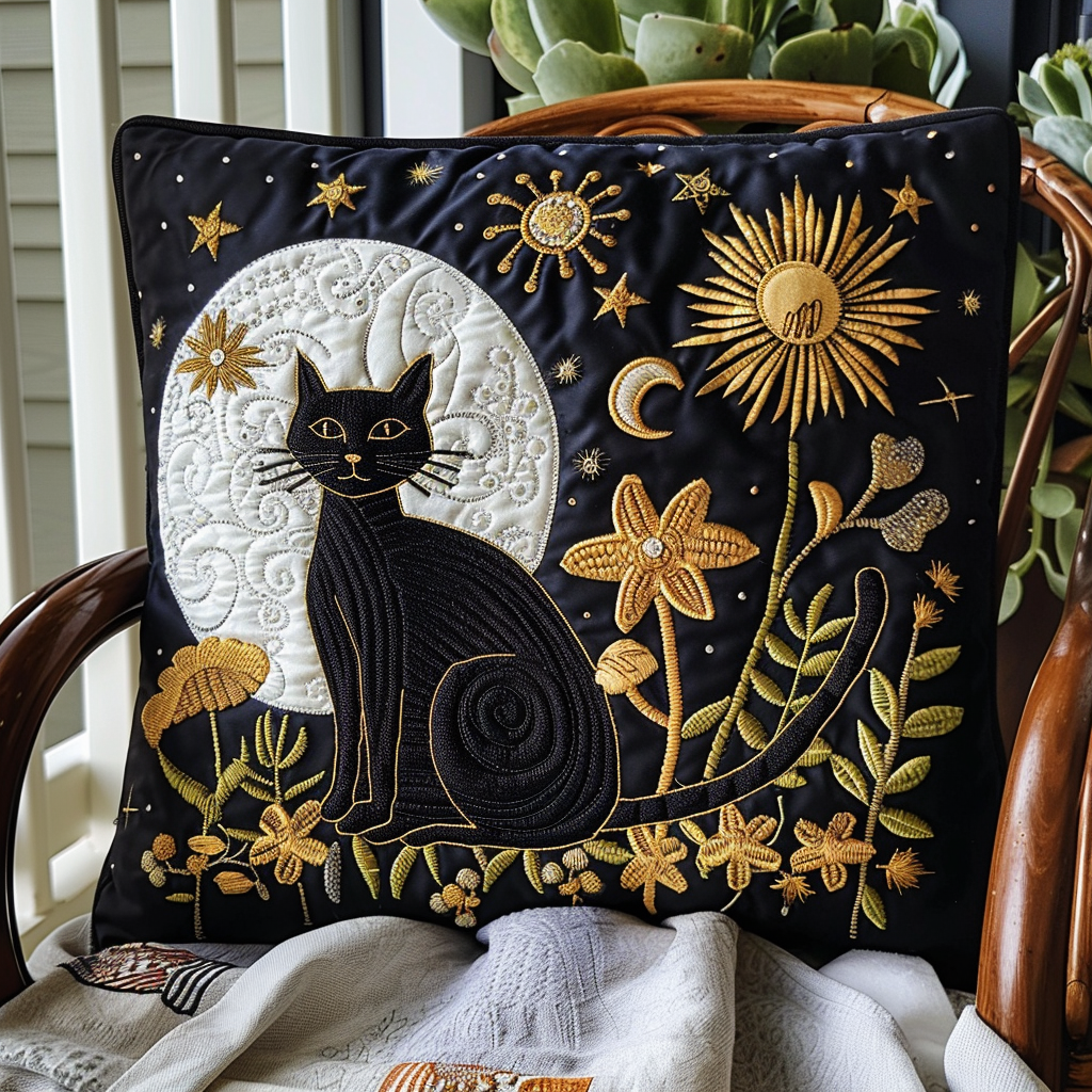 Moonlight Black Cat Quilted Pillow Case NCU0TH431