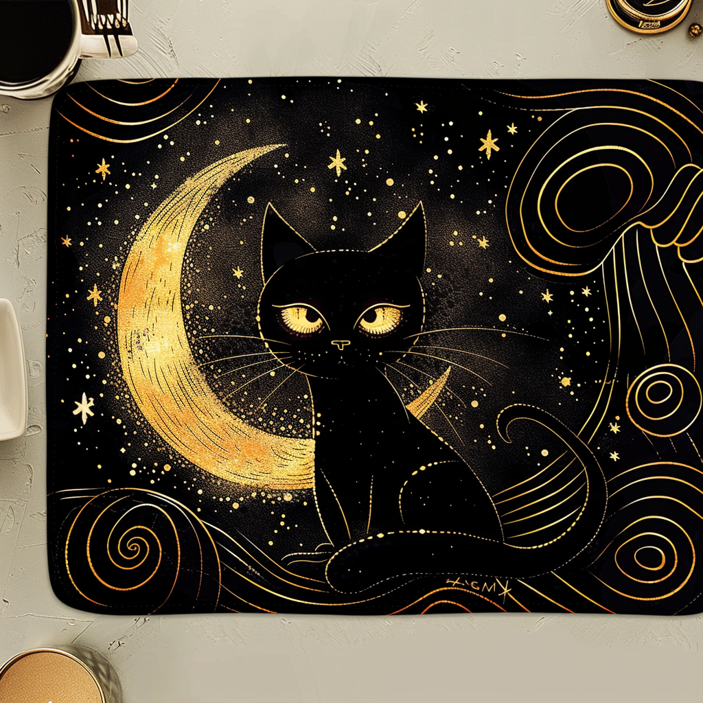 Moonlit Cat's Serenade Quilted Place Mat NCU0TH403