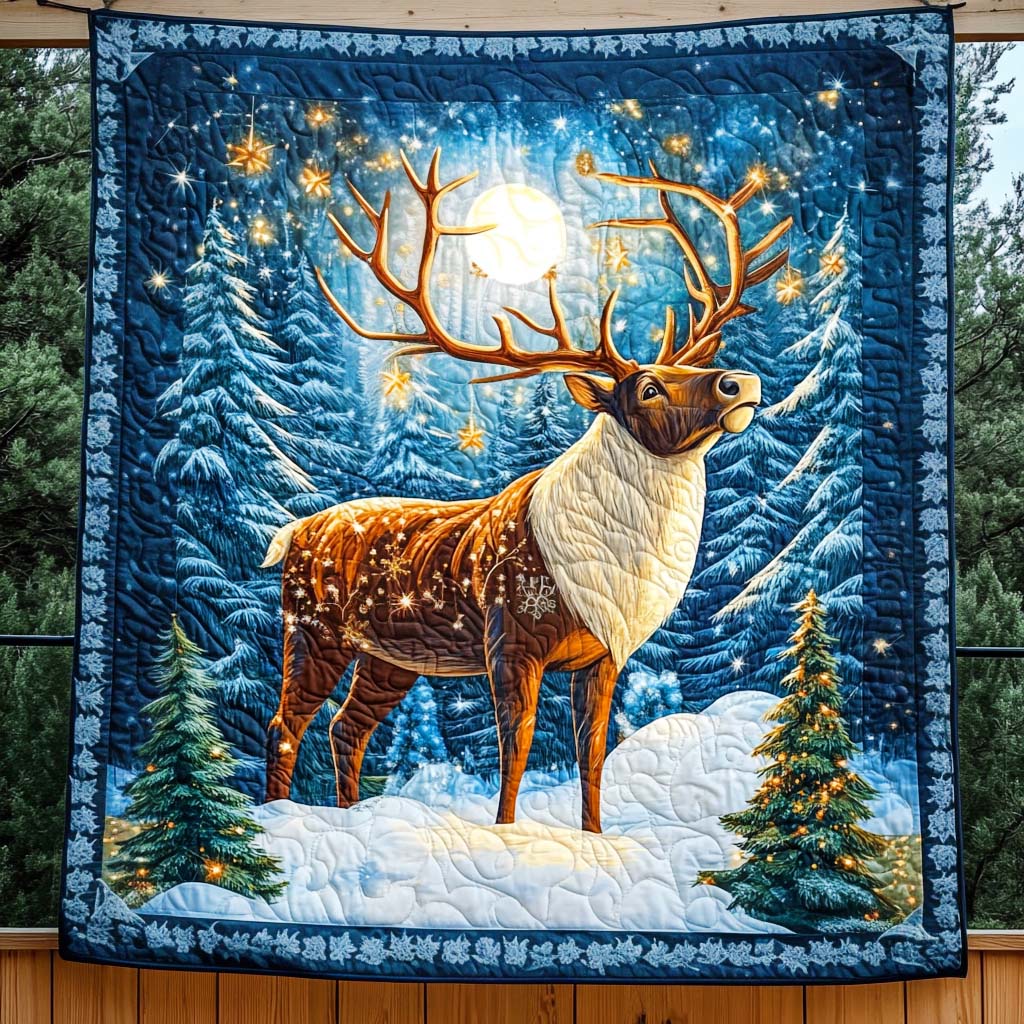 Moonlit Reindeer Magic Quilted Blanket NCU0NT1139