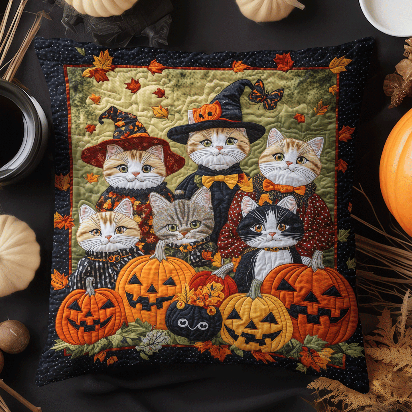 Funda de almohada acolchada de Halloween Cat Coven NCU0TH1757