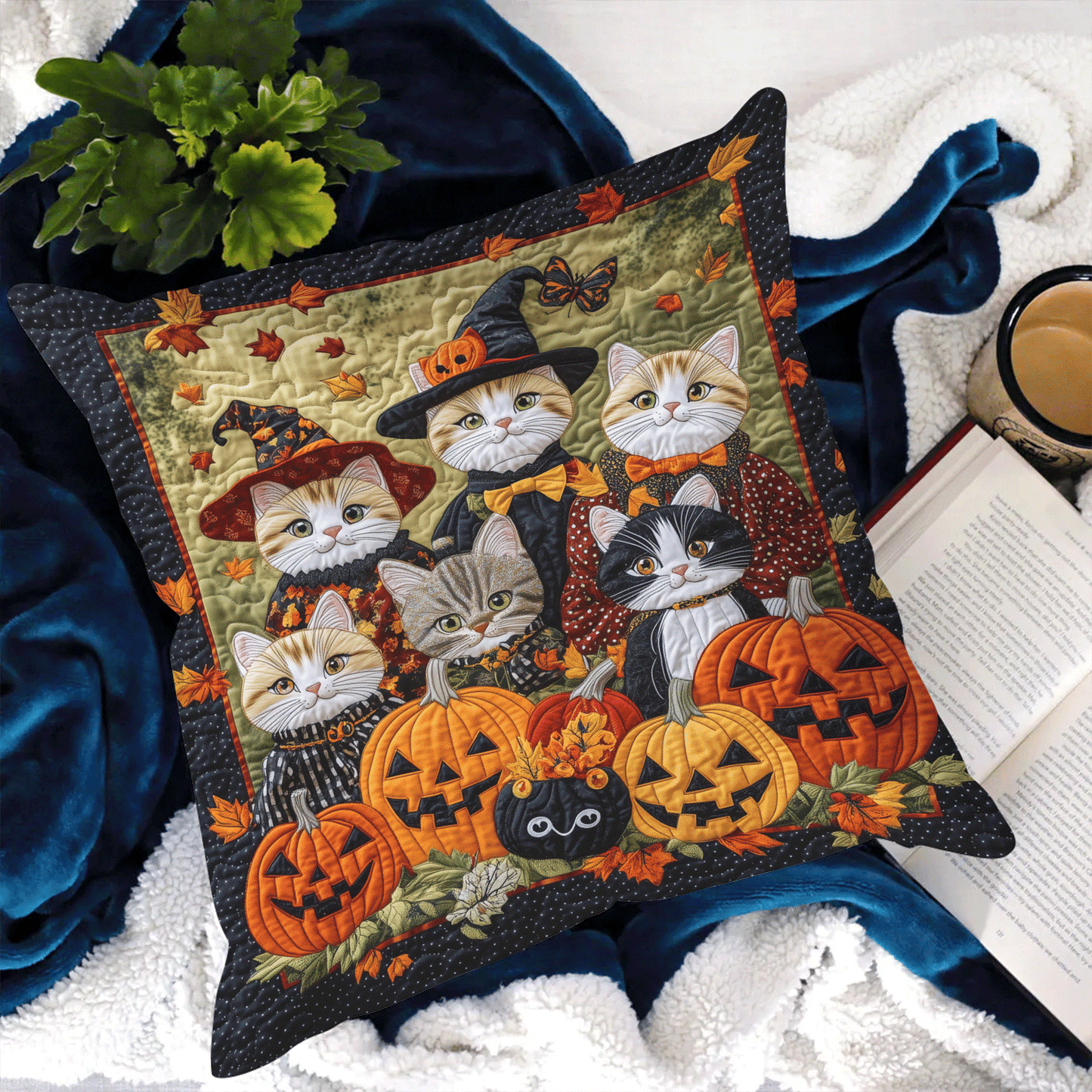 Funda de almohada acolchada de Halloween Cat Coven NCU0TH1757