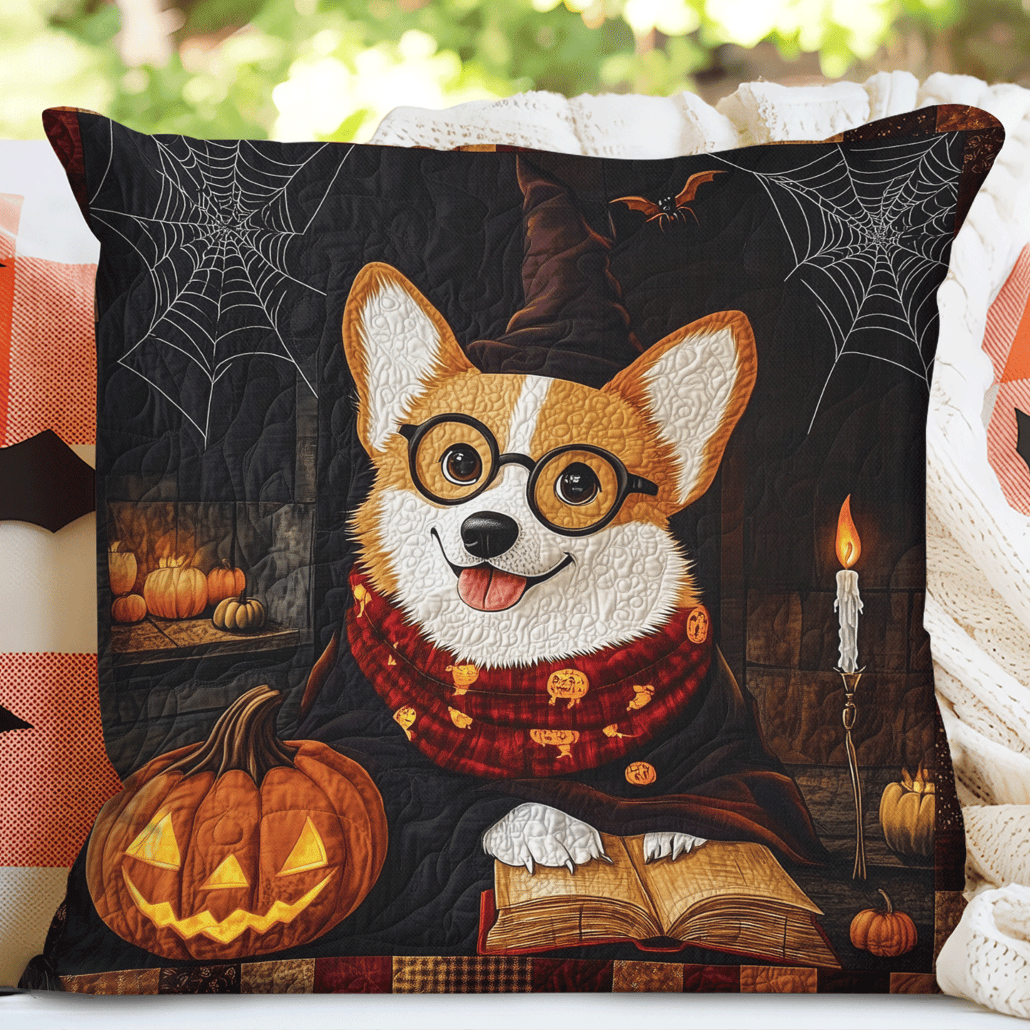 Corgi Haunted Hideaway Quilted Pillow Case NCU0TH1763