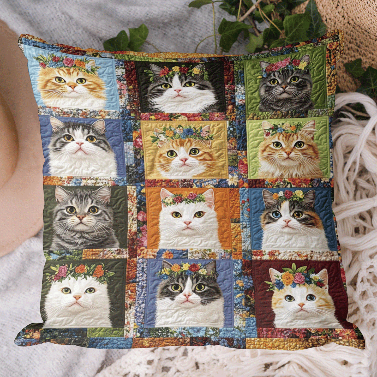 Cats with Blossoms Quilted Pillow Case NCU0TL1294