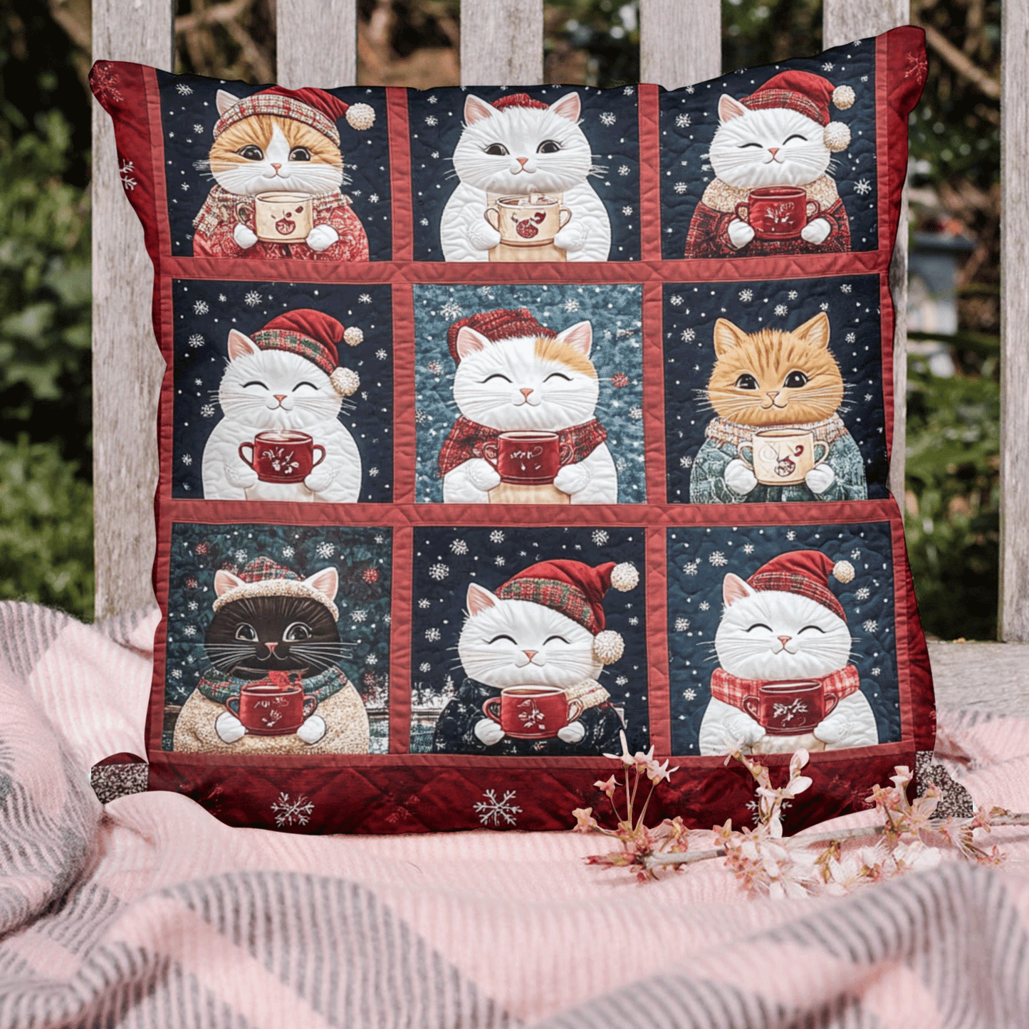 Funda de almohada acolchada con gatos navideños NCU0TL1309