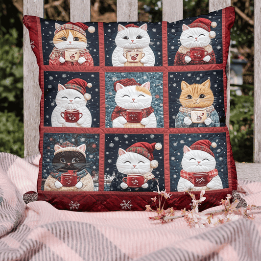 Funda de almohada acolchada con gatos navideños NCU0TL1309