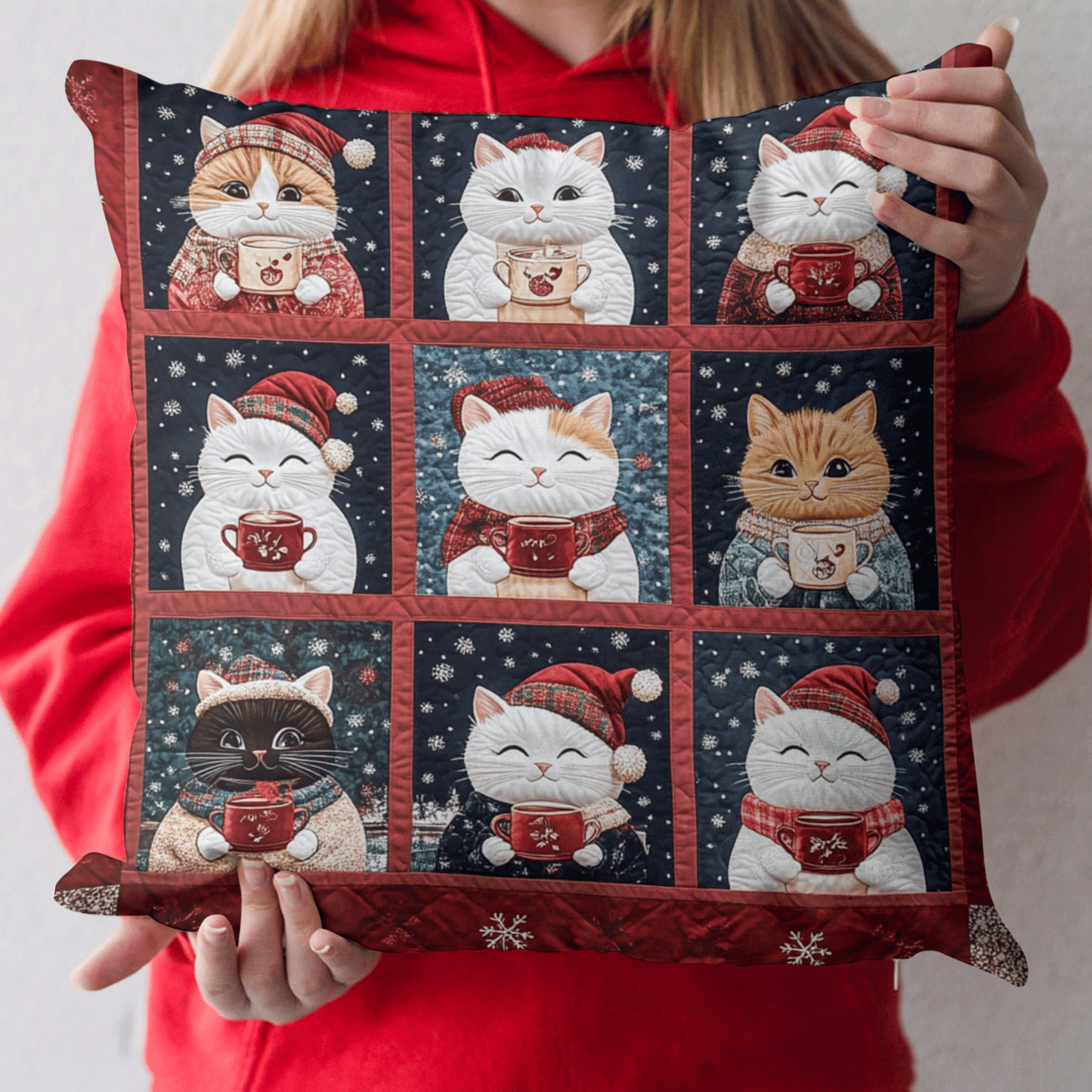 Funda de almohada acolchada con gatos navideños NCU0TL1309