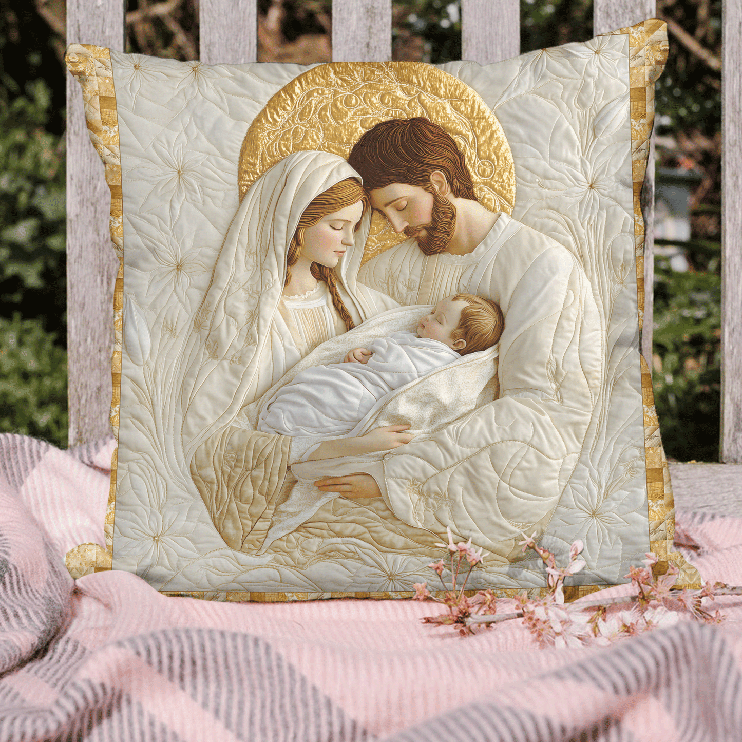 Joyous Nativity Scene Quilted Pillow Case NCU0TL1974