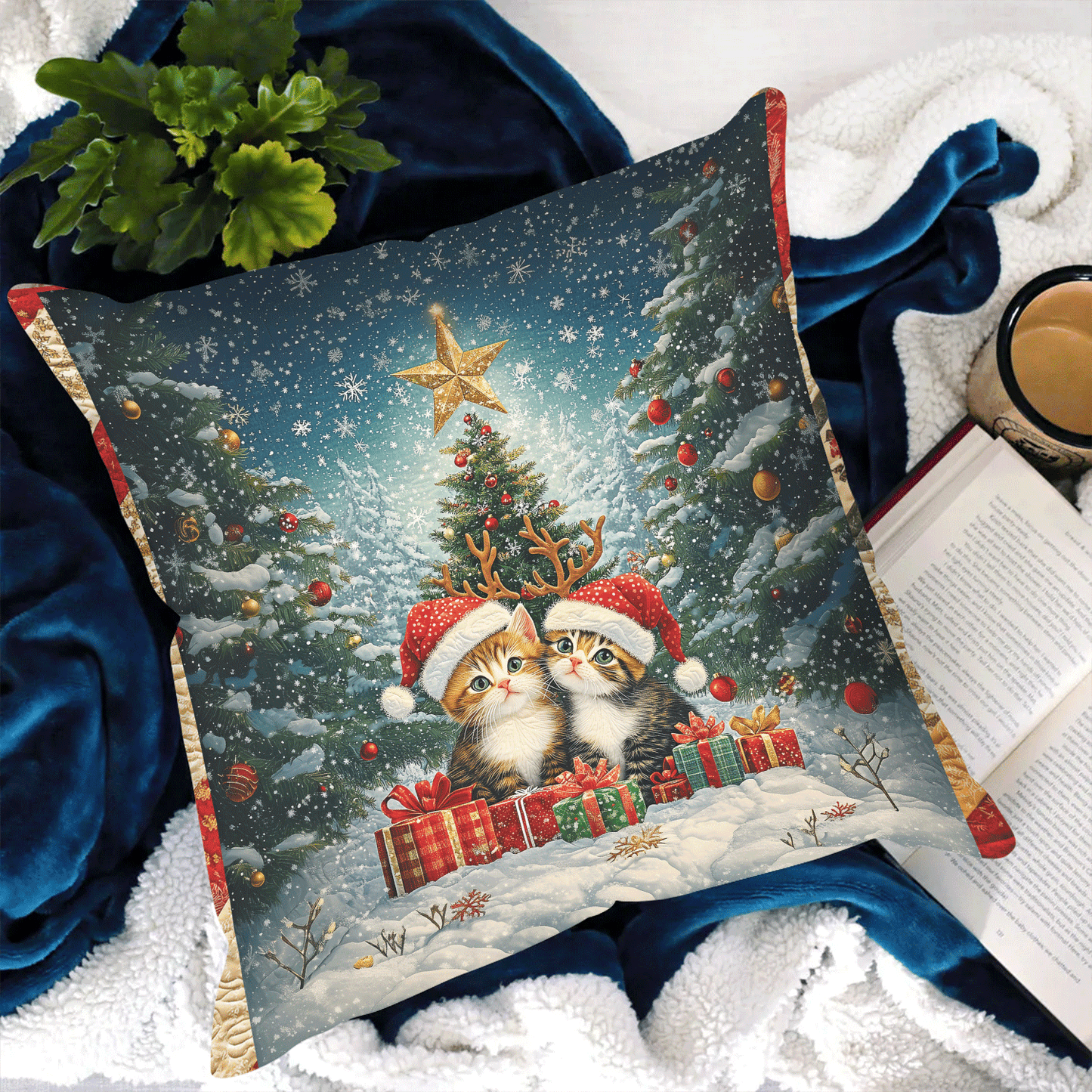 Purrfect Christmas Cats Quilted Pillow Case NCU0TL1983