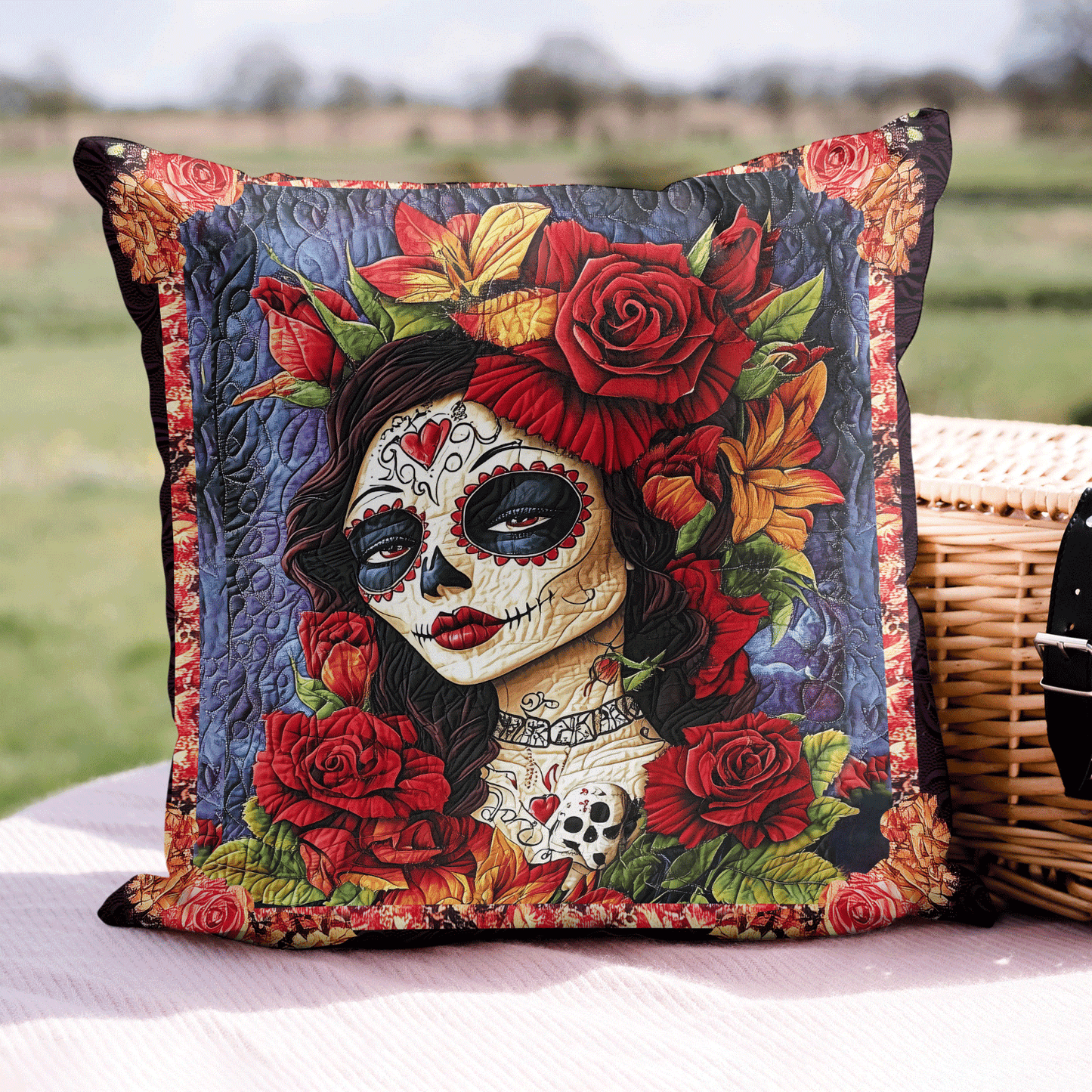 Mystical Floral Skull Quilted Pillow Case NCU0TL1975